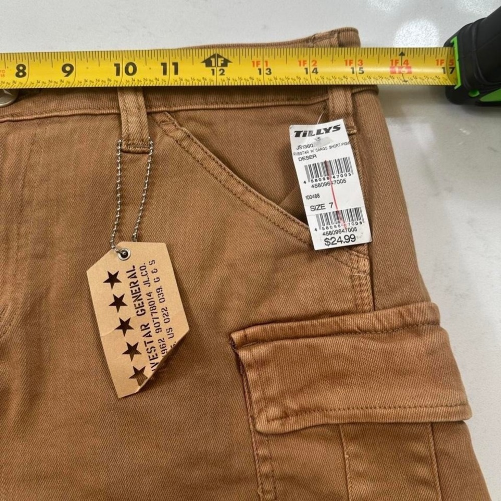 NWT FiveStar General Cargo Shorts Womens 7/28 Tan Brown Flex Side Pockets Mid - Picture 4 of 7